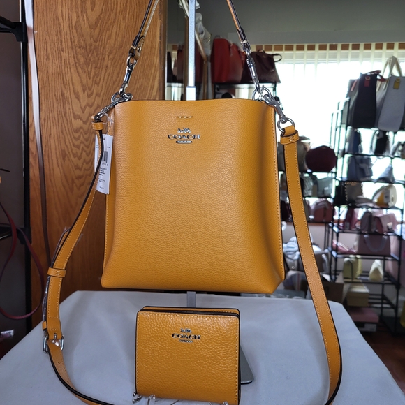 Coach Mollie Bucket Bag 22 + Snap Wallet In SV/Papaya - Picture 1 of 10